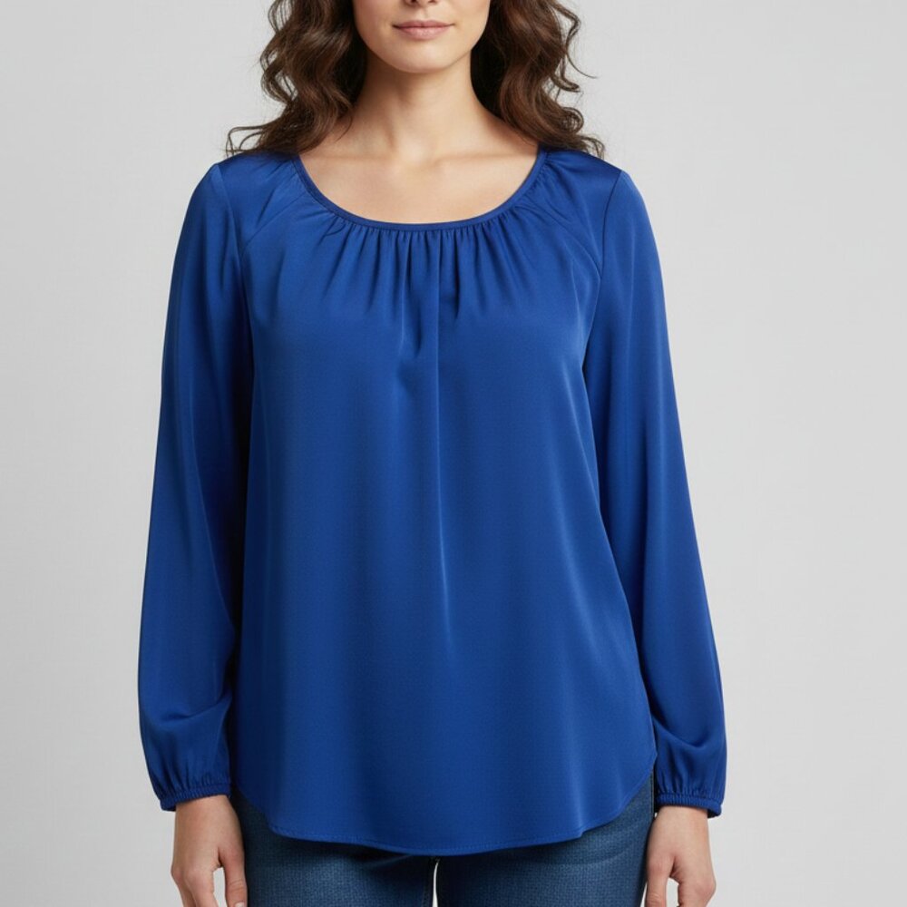 Royal Blue Long Sleeve Blouse 1X